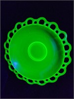 Vintage Uranium Green Glass Crocheted Edges Fruit