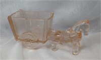 Vintage Large Pressed Pink Glass Donkey Hauling a