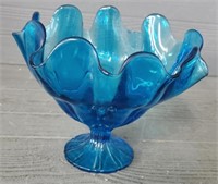 Vintage Turquoise Glass Footed Candy Bowl