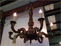 Carved w/ Great Detail 6 Armed Wooden Chandelier
