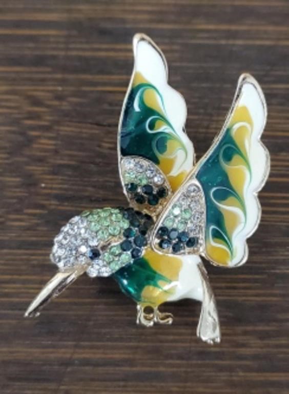 Green & White Hummingbird Pin/Brooch