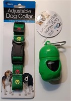 DOG COLLAR & WASTE BAGS W/ DISPENSER