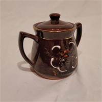 Moriage Redware Brown Glazed Sugar Bowl with Lid