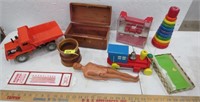 Mini Lane cedar chest, toys, thermometer
