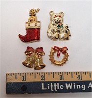 4 Signed Christmas Brooches