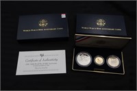 WWII 50TH ANNIVERSARY $5 GOLD SILVER + HALF PROOF
