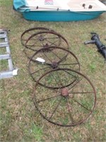1079) 4- 30" antique steel wheels