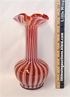 Hand Blown Ruffled Rim Glass Vase