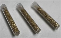 3 Small Vials of Gold Colored Flake, Each 2" Long