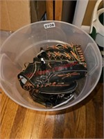 Plastic bucket with Baseball Gloves (office)