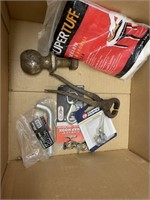 box lot 2 inch ball, hitch pin, mechanical timer