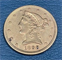 1898 - $5 LIBERTY HEAD GOLD COIN