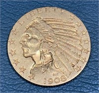 1908 - $5 INDIAN HEAD GOLD COIN