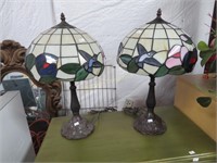 Two Stain Glass Vanity Lamps, Metal Base