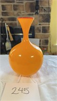 Art Glass Vase Bright Orange Red Rim Handblown