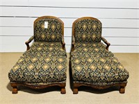 Pair of - Clawfoot Lions Head Chairs & Ottomans