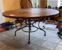 Large Round Wood & Black Iron Dining Table