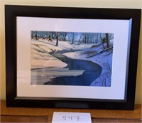 Framed Watercolor by Jim Peters Snowy Winter Woods