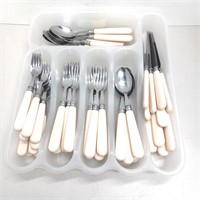 Cutlery with tray white handles stainless France