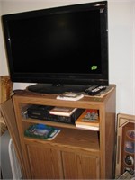 TV with stand and misc books lot