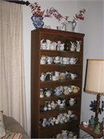 6ft Wooden shelf with misc creamers