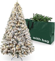 $90  6.5ft Pre-Lit Snow Flocked Xmas Tree  6.5 FT