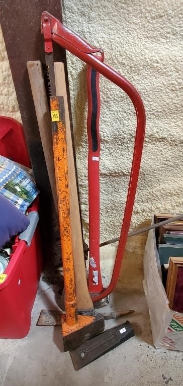 Lot of Saws, Axes, Sledgehammer, Pic, Tools