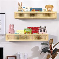 $40  24 Rattan Shelf Set - Boho Floating Bookshelf