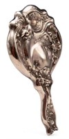 Art Nouveau Silver Hand Mirror w/ Flower Motif.