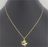 14K gold dolphin plumeria necklace 3.9g 16"L