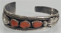 Sterling & coral old pawn cuff bracelet