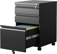 3-Drawer Mobile File Cabinet  15x21x24 Inch  Black