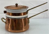 Vintage double boiler copper Portugal 7"H