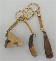 3 fossilized  ivory key chains 1.5" to 2L