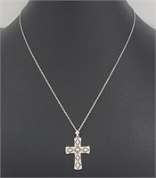 lab Diamond & sterling cross necklace 18"L