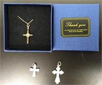 3 Cross pendants & 16" chain sterling & other
