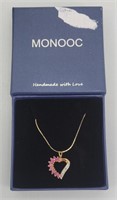 Pink quartz & cubic heart necklace 18"L