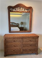 6 Drawer Wicker Dresser and Mirror 55x31x19