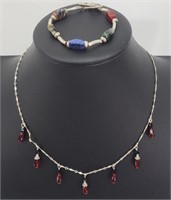 Sterling & stone bracelet & necklace 16"L