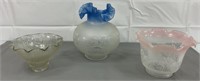 3 vintage /antique glass lamp shades 4" to 9H