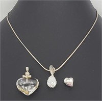3 sterling pendants 1 w/chain 18"L