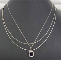 3 sterling necklaces lab sapphire & other 18"L