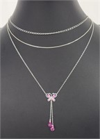 3 sterling necklaces one w/butterfly  18"L