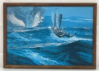 Hawaiian sailing canoe print 14x20