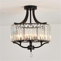 $110  4-Light Black Crystal Chandelier Semi Flush