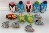 13 hand made Easter plush bunnies & ducks 5" to 8L
