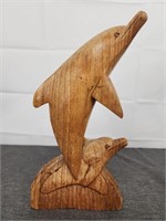 Carved Wooden Dolphins 13"