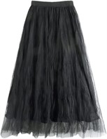 $44  High Elastic Waist Gauze Skirt  Long  Black