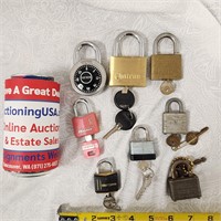 8 Vintage to Modern Padlocks Keys & Combination