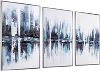 $105  24x36 Blue Cityscape Canvas Art  3 Panels